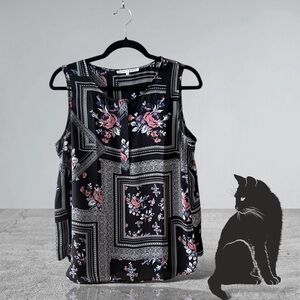 Violet & Claire Black with White/Pink/Blue/Grey Floral Patchwork Print Top